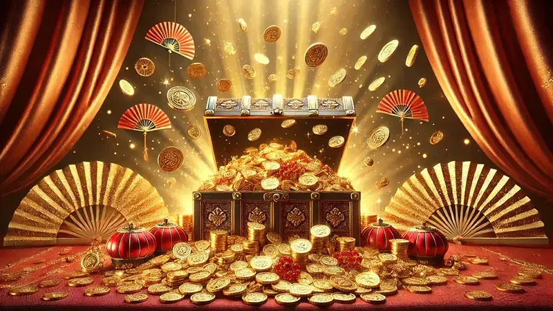 Layar slot digital dengan simbol reel dan elemen bonus